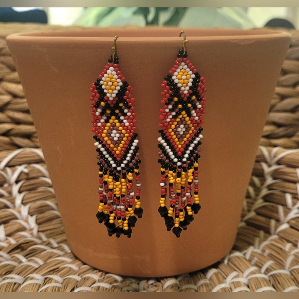 Southwest Seed Bead Fringe Earrings New